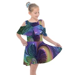 Fractal Artwork Art Swirl Vortex Kids  Shoulder Cutout Chiffon Dress by Sudhe