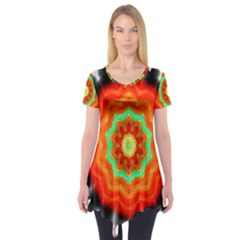 Abstract Kaleidoscope Colored Short Sleeve Tunic  by Sudhe