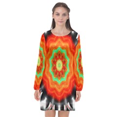 Abstract Kaleidoscope Colored Long Sleeve Chiffon Shift Dress  by Sudhe