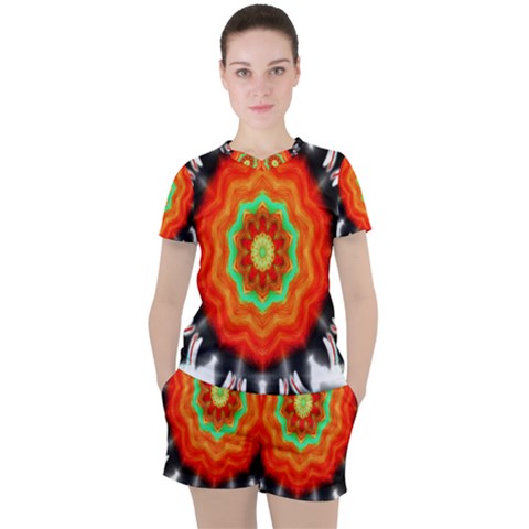 Abstract Kaleidoscope Colored Women s Tee And Shorts Set by Sudhe