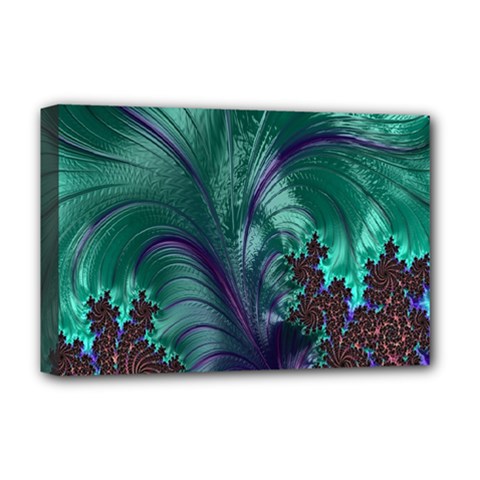 Fractal Turquoise Feather Swirl Deluxe Canvas 18  X 12  (stretched) by Sudhe