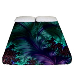 Fractal Turquoise Feather Swirl Fitted Sheet (california King Size) by Sudhe