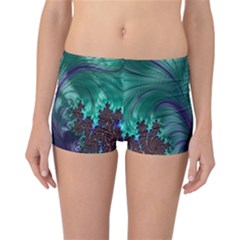 Fractal Turquoise Feather Swirl Reversible Boyleg Bikini Bottoms by Sudhe