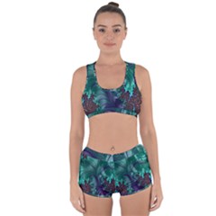 Fractal Turquoise Feather Swirl Racerback Boyleg Bikini Set by Sudhe