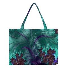 Fractal Turquoise Feather Swirl Medium Tote Bag by Sudhe