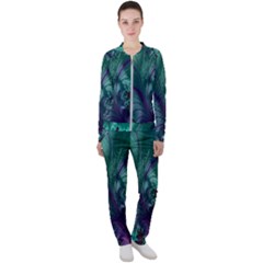 Fractal Turquoise Feather Swirl Casual Jacket And Pants Set