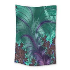 Fractal Turquoise Feather Swirl Small Tapestry by Sudhe