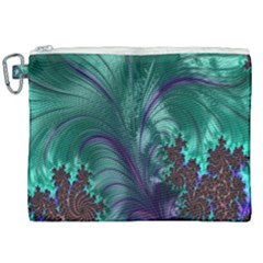 Fractal Turquoise Feather Swirl Canvas Cosmetic Bag (xxl) by Sudhe