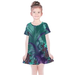 Fractal Turquoise Feather Swirl Kids  Simple Cotton Dress by Sudhe