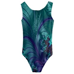 Fractal Turquoise Feather Swirl Kids  Cut-out Back One Piece Swimsuit by Sudhe