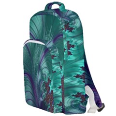 Fractal Turquoise Feather Swirl Double Compartment Backpack