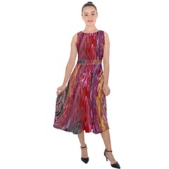 Color Rainbow Abstract Flow Merge Midi Tie-back Chiffon Dress by Sudhe