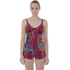 Color Rainbow Abstract Flow Merge Tie Front Two Piece Tankini by Sudhe