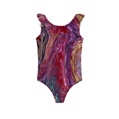 Color Rainbow Abstract Flow Merge Kids  Frill Swimsuit by Sudhe