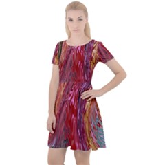 Color Rainbow Abstract Flow Merge Cap Sleeve Velour Dress 