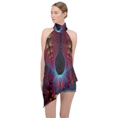 Abstract Abstracts Geometric Halter Asymmetric Satin Top