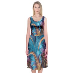 Fractal Art Artwork Psychedelic Midi Sleeveless Dress by Sudhe