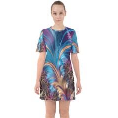 Fractal Art Artwork Psychedelic Sixties Short Sleeve Mini Dress by Sudhe