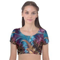 Fractal Art Artwork Psychedelic Velvet Short Sleeve Crop Top  by Sudhe