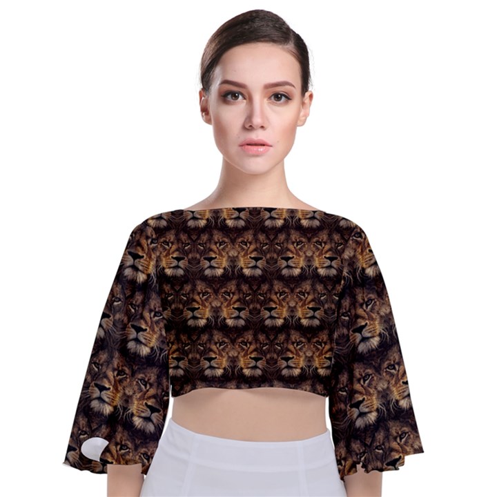 Lion Face Tie Back Butterfly Sleeve Chiffon Top