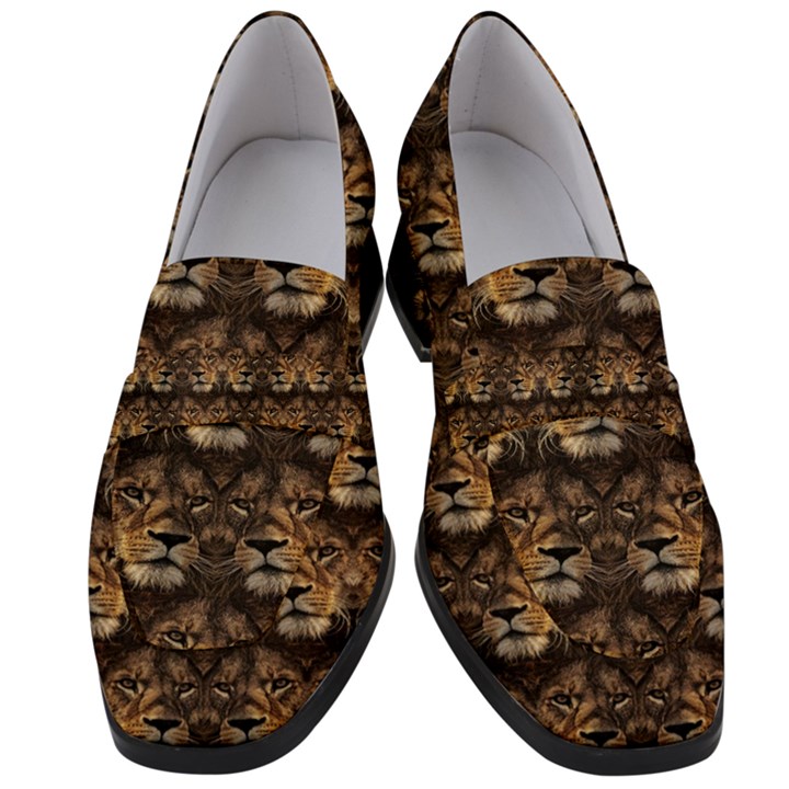 Lion Face Women s Chunky Heel Loafers