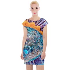 Multi Colored Glass Sphere Glass Cap Sleeve Bodycon Dress