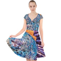 Multi Colored Glass Sphere Glass Cap Sleeve Front Wrap Midi Dress by Sudhe