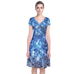 Abstract Fractal Magical Short Sleeve Front Wrap Dress by Sudhe