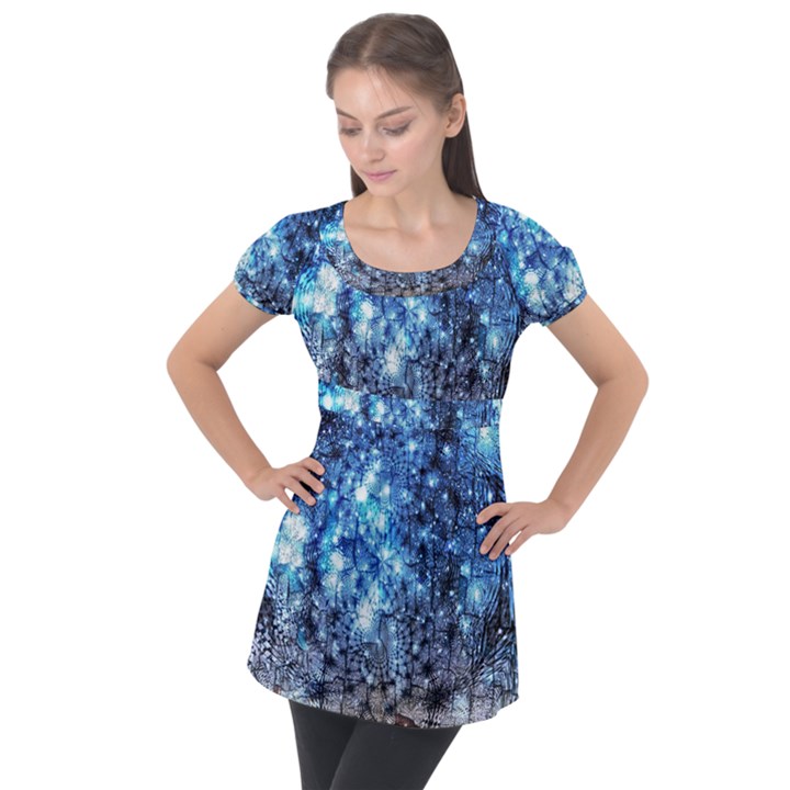 Abstract Fractal Magical Puff Sleeve Tunic Top