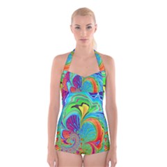 Fractal Art Psychedelic Fantasy Boyleg Halter Swimsuit  by Sudhe