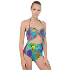 Fractal Art Psychedelic Fantasy Scallop Top Cut Out Swimsuit by Sudhe