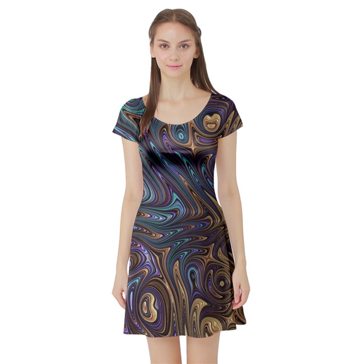 Fractal Art Artwork Globular Short Sleeve Skater Dress