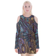 Fractal Art Artwork Globular Velvet Long Sleeve Shoulder Cutout Dress by Sudhe