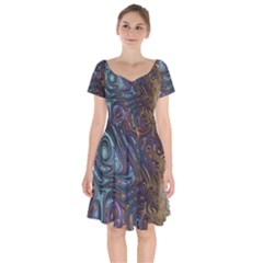 Fractal Art Artwork Globular Short Sleeve Bardot Dress by Sudhe