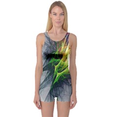 Fractal Art Paint Pattern Texture One Piece Boyleg Swimsuit by Sudhe