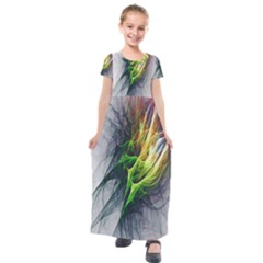 Fractal Art Paint Pattern Texture Kids  Short Sleeve Maxi Dress by Sudhe