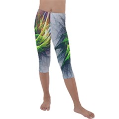 Fractal Art Paint Pattern Texture Kids  Lightweight Velour Capri Leggings  by Sudhe