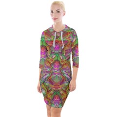 Background Psychedelic Colorful Quarter Sleeve Hood Bodycon Dress