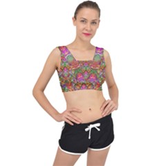 Background Psychedelic Colorful V-back Sports Bra by Sudhe