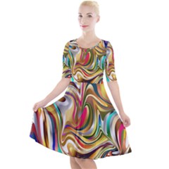 Wallpaper Psychedelic Background Quarter Sleeve A-line Dress by Sudhe