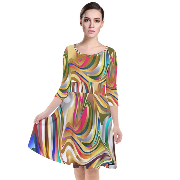 Wallpaper Psychedelic Background Quarter Sleeve Waist Band Dress