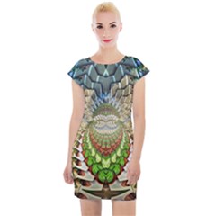 Abstract Fractal Magical Cap Sleeve Bodycon Dress