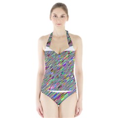 Waves Background Wallpaper Stripes Halter Swimsuit by Sudhe