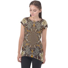 Abstract Digital Geometric Pattern Cap Sleeve High Low Top by Sudhe