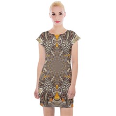 Abstract Digital Geometric Pattern Cap Sleeve Bodycon Dress