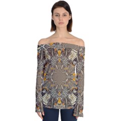 Abstract Digital Geometric Pattern Off Shoulder Long Sleeve Top by Sudhe