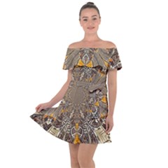 Abstract Digital Geometric Pattern Off Shoulder Velour Dress by Sudhe