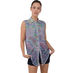 Psychedelic Background Sleeveless Chiffon Button Shirt