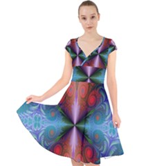 Fractal Background Design Cap Sleeve Front Wrap Midi Dress by Sudhe