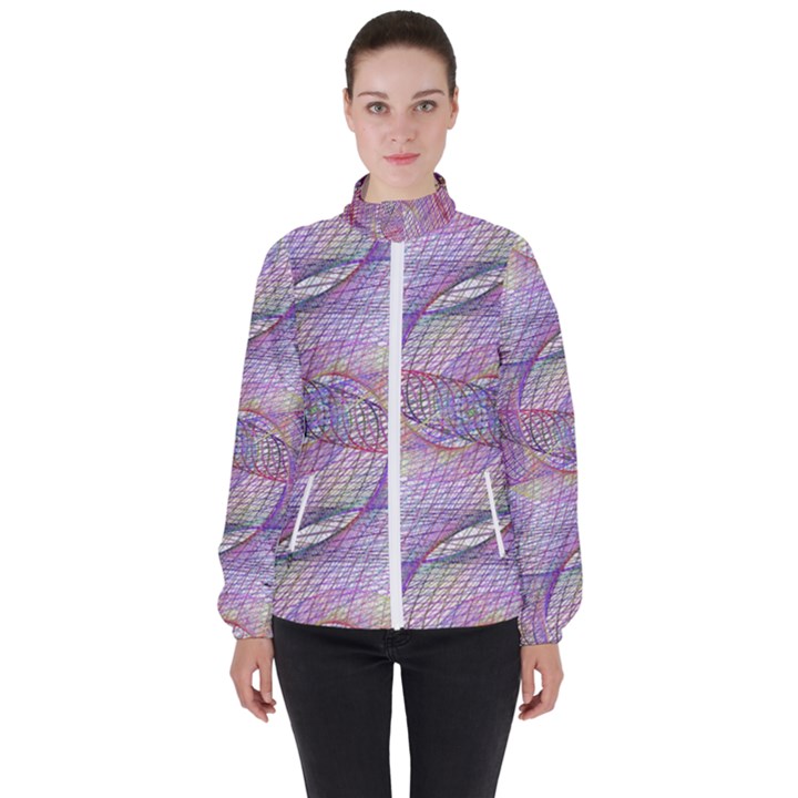 Purple Background Abstract Pattern High Neck Windbreaker (Women)